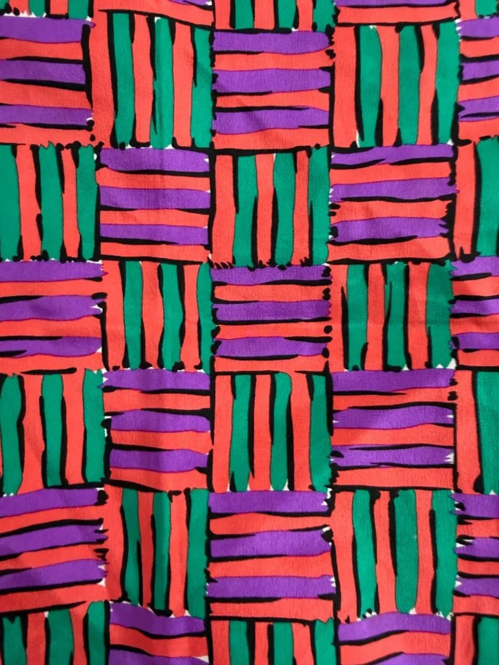 Rodier Paris Silk Scarf Geometric Basketweave Purple Green 34x34 Square